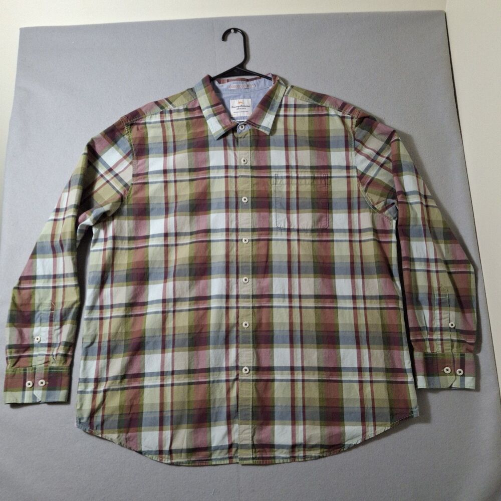 Tommy Bahama Jeans Island Crafted Madras Plaid Shirt Mens XXL Modern Fit Cotton